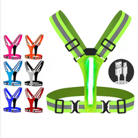 Gilet de sécurité LED OEM haute visibilité, vert fluorescent, rechargeable par USB, léger, 3 modes, pour course nocturne, avec sac banane intégré