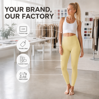 Leggings de yoga taille haute pour femme en Spandex/Nylon jaune pâle, longueur intégrale, avec effet froncé au dos, respirants et extensibles dans les quatre sens