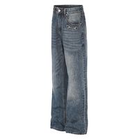 Pantalon en jean délavé style rétro américain décontracté - Coupe ample et droite polyvalente pour hommes et femmes