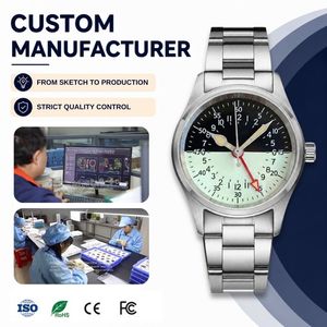 Orologio da uomo meccanico automatico OEM con quadrante luminoso 24 ore GMT multizona, personalizzato 39mm Pilot NH34 - Product Image 1