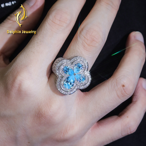 Collares de oro de 18K <span class=keywords><strong>y</strong></span> diamantes de laboratorio, anillo de trébol con incrustaciones de circonitas <span class=keywords><strong>y</strong></span> gema azul en forma de pera, engaste completo con certificado GRA - Product Image 3