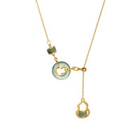 Collier pendentif TANGPEI pour femme en alliage doré et résine verte avec fermoir Ping An et pompon gourde, bijoux de mode