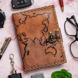 Vintage World Map Atlas Leather Journal Handmade Embossed <b>Diary</b> <b>Notebook</b> with Deckle Edge Pages - Product Image 2