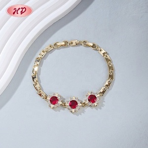 Pulsera de Flor con Circonita Roja y Baño de Oro de 18K, Venta al por Mayor de Fábrica Hengdian, para Mujer, Joyería para Fiesta y Boda, Aretes de Oro - Product Image 1
