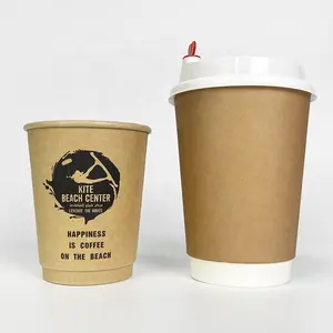 Özel logo 10oz 12oz 8 10 12 14 oz renk biyo parçalanabilir dalgalanma çift duvar çay fincanları siyah kahve kağıt bardak ile kağıt kapak