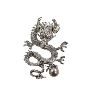 Broche Yumoreal con Diseño del Dragón del Zodiaco Chino, Chapado en Oro Rosa sobre Cobre, con Cristales de Circonita Amarilla, Regalo para el Día del Padre - Product Image 3