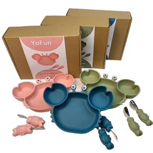 Food Grade Baby Silicone Feeding Set Crab Shape Plato With Suction Bottom Cutlery Bebe Kids Dining Plate BPA Free <strong>Microwave</strong> Safe - Product Image 1
