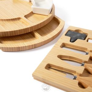 Ensemble de plateau à charcuterie en bambou avec couteaux à fromage, plats en céramique et <span class=keywords><strong>étiquette</strong></span>s en <span class=keywords><strong>ardoise</strong></span>, cadeau pour les amateurs de vin - Product Image 4