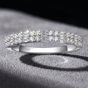 Bagues de mariage tendance en argent sterling 925 plaqué rhodium pour femme, avec zircone cubique taille baguette, double rangée, empilables, bague de promesse - Product Image 3
