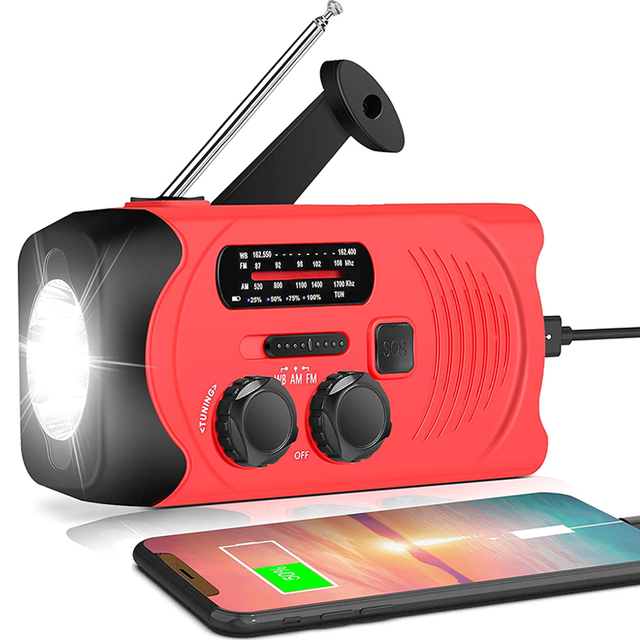 Emergency 4 Band NOAA Hand Crank Radio Solar Powered with Torch Feature for Camping & Hiking