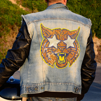 Grandes appliques brodées pour veste en jean : Patch Tigre à Paillettes, Lunettes Étoile, Léopard Rugissant, pour Décoration de Journée de Match