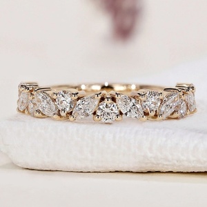 Shea IGI Certified Lab Grown Marquise Cut <strong>Diamond</strong> White D Color 10k/14k/18k Solid Gold Classic Eternity <strong>Wedding</strong> Pave Band <strong>Ring</strong> - Product Image 1