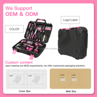 Boîte à outils rose de 153 pièces avec tournevis sans fil 8V, jeu de forets sans fil USB, ensemble d'outils complet dans une boîte à outils portable pour femmes
