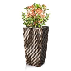 Vasos e potes de flores grandes, vasos e potes quadrados de plástico rattan decorativos para uso externo, pote de rega automática moderno