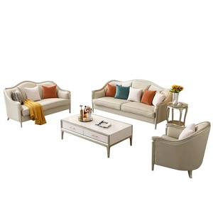High-end Living Room Furniture Luxury Solid Wood Frame <b>Cream</b> Color Leather Foure Seater <b>Sofa</b> - Product Image 6