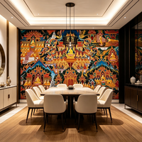 Papier peint mural traditionnel thaïlandais pour temple bouddhiste, art religieux d'Asie du Sud-Est, papier peint autocollant pour la décoration de la maison