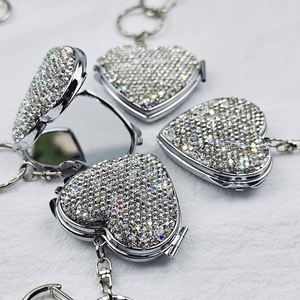 Hot Sale Private Label Mini Portable Luxury Metal Folding Cosmetic <b>Mirror</b> Key Chain Diamond Heart Two-sided <b>Small</b> <b>Mirror</b> - Product Image 4