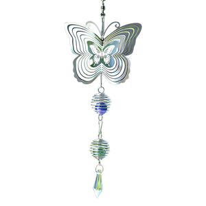 Mariposa 3D de Acero Inoxidable Moderna y Pulida, Adorno Colgante para Jardín y Hogar, Campana de Viento Giratoria de Metal - Product Image 1