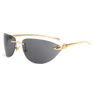 Xiu — lunettes de soleil léopard en métal pour femme, sans bords, tendance, à la mode, accessoires Vintage, 50616