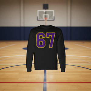 Maglietta a maniche lunghe viola oro numero 67 Grunge, uniforme da giocatore 67 - Product Image 3