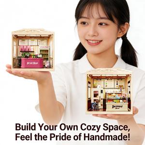 Kit de construction DIY Mini Café & Pâtisserie avec lumières LED, vitrine commerciale, jouet éducatif pour enfants et amateurs - Product Image 1