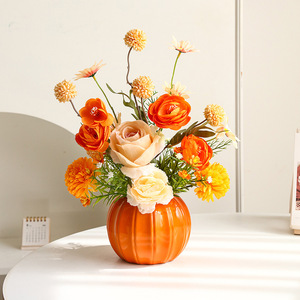 Arrangement de fleurs artificielles roses et pivoines, vase en céramique rond de 40 cm, vase décoratif de table - Product Image 3