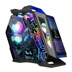 Mid Tower M-ATX Gaming Case Irregular ARGB RGB LED Computer PC Desktop Cabinet Chassis With Tempered Glass Front USB Ports
