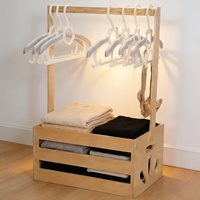 Panier de rangement en bois naturel avec poignée, organisateur de vêtements multifonctionnel en bois naturel pour la maison, à suspendre en intérieur