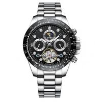 Montre mécanique entièrement automatique personnalisée, cadran à aiguilles lumineuses, bracelet en alliage d'acier inoxydable, montre multifonctionnelle pour hommes d'affaires