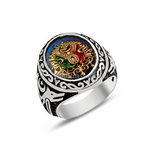 925K Sterling Silver Ottoman Arms Blue Enamel <b>Men</b> <b>Ring</b> - Product Image 2
