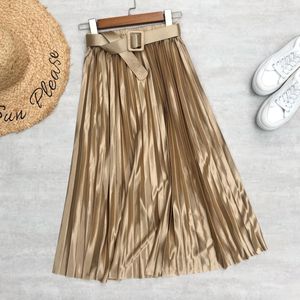 <span class=keywords><strong>Jupe</strong></span> longue plissée en <span class=keywords><strong>satin</strong></span> soyeux drapé avec ceinture, élégante et brillante, mi-mollet, coupe trapèze, rose, violet, <span class=keywords><strong>vert</strong></span> - Product Image 5
