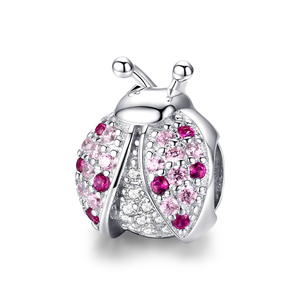 Colgante de mariquita plateado con cristales rosas y pavé, bonito dije de insecto para regalo de joyería, colgante unisex de aleación. - Product Image 1