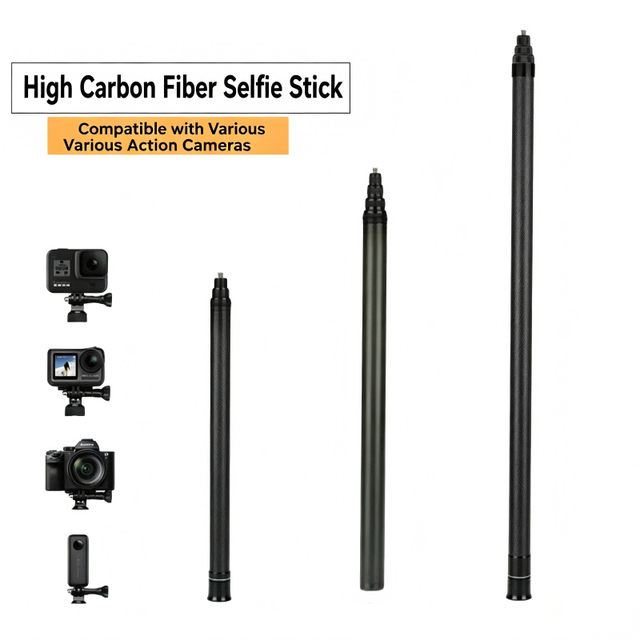 Invisible 3m Carbon Fiber Selfie Stick for Insta360 X3 GoPro and Professional Action Cameras