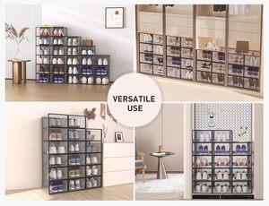 Giày lưu trữ hộp Tổ chức rõ ràng nhựa Stackable 12 gói, giày Rack & chủ - Product Image 3