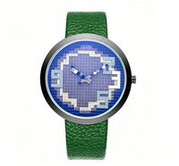 Montre à quartz unisexe créative avec cadran en mosaïque de pixels, boîtier rond en alliage, bracelet en cuir PU, montre-bracelet décontractée et tendance pour le quotidien et les cadeaux