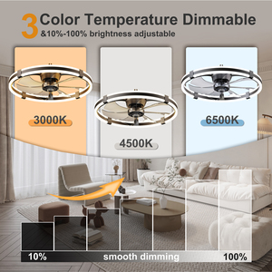 23.6'' LED <b>Ceiling</b> <b>Fan</b> Light <b>Remote</b>& APP <b>Control</b> DC Motor Aluminum Body 7 Blades 6-Speed Infinite Dimming fandelier for bedroom - Product Image 2