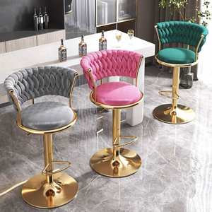 Silla de Bar, muebles de mostrador alto nórdico, respaldo de terciopelo de Metal dorado, cocina de lujo, taburete alto moderno de cuero, sillas de Bar para mesa de Bar - Product Image 5