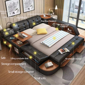 Ensembles de chambre à coucher de luxe en cuir moderne, meubles à cadre royal en bois pour filles et garçons avec tiroirs de rangement, lits d'hôtel - Product Image 3