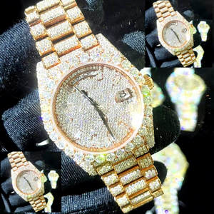 Montre de luxe pour homme personnalisée avec cadran en verre glacé serti de diamants Moissanite VVS1, bracelet en acier inoxydable, fermoir, résistance à l'eau 10 bars - Product Image 1