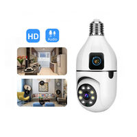 Caméra de sécurité intérieure sans fil WiFi avec ampoule LED, vision nocturne couleur, double objectif 1080P