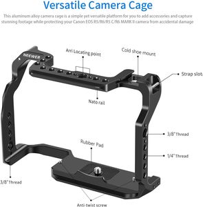NEEWER Kamera käfig Kompatibel mit Canon <span class=keywords><strong>EOS</strong></span> R5 <span class=keywords><strong>R5C</strong></span> R6 R6 Mark II, DSLR-Rig-Stabilisator aus Aluminium legierung mit 1/4 "-und 3/8-Zoll-Gewinden - Product Image 2