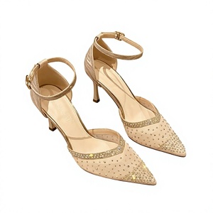 Rhinestone Mesh Bridal Pumps Pointed Toe Stiletto Heels Dress <b>Shoes</b> for Wedding Party Women - Product Image 3