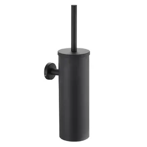 Toilet brush set 304 stainless steel black toilet brush holder wall mounted, perforated odor proof long tube