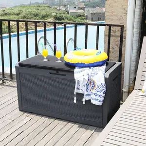 Décor de pont, boîte de rangement en plastique étanche avec coussins d'extérieur, 380L/100gal