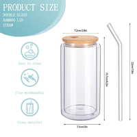 Nouveau 2025 – Gobelet en verre à double paroi de 12oz, 16oz, 20oz pour enfants, pré-percé, avec couvercles en bambou et pailles, idéal pour la création de globes de neige scintillants DIY