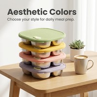 Boîte à bento carrée réutilisable pour enfants, 4 compartiments, en PP, sans BPA, avec fermeture à clip, logo personnalisé, vente en gros