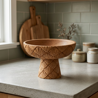 Bol sur pieds en bois d'acacia avec motif coquillage, décoration de table ronde Wabi Sabi
