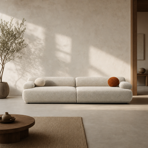 Sofá Curvo Boucle con Brazos Redondeados, Asiento Profundo a Nivel del Suelo, Sofá de Felpa de Perfil Bajo para Sala de Estar, Villa o Apartamento - Product Image 3
