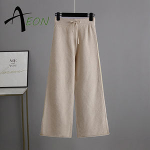 Autunno inverno nuovo Pullover a due pezzi girocollo lavorato a <span class=keywords><strong>maglia</strong></span> da <span class=keywords><strong>donna</strong></span> con pantaloni larghi Set maglione - Product Image 4