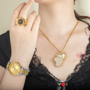 Luxury Diamond <strong>Women's</strong> Jewelry <strong>Set</strong> Wholesale Fashion Accessories Finger Ring <strong>Watch</strong> Minimalist Heart Necklace <strong>Set</strong> for <strong>Women</strong> - Product Image 1